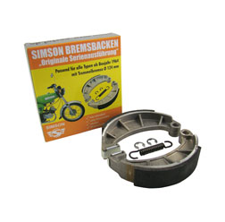 SET Bremsbacken ø124 mm - mit auswechselbarer Zwischenlage + Bremsbackenfeder, Sicherungsscheiben
