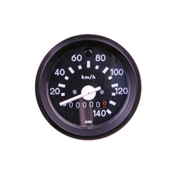 Tachometer mit Beleuchtung und Blinkkontrollleuchte grün, schwarzen Ring - ø 60 mm -  Anzeigebereich bis 140 km/h - z.B. für S51, S53, S70