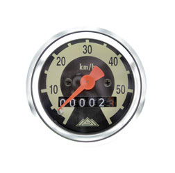 Tachometer für SR2E, SR4-1, KR50, Ø 48 mm, 60 km/h-Version - Skale schwarz/ hellelfenbein, Tachoglas gewölbt, Chromring