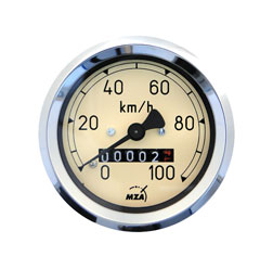 Tachometer AS 60mm - RT125/1 - (100 Km/h) - k-Wert= 1,0 - mit Beleuchtung, Haltklammer und Plastikmutter