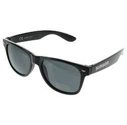 Sonnenbrille m. Kunststoffgestell, schwarz, UV400-Sonnenschutz - Material: Polycarbonat - Bügel beidseitig bedruckt