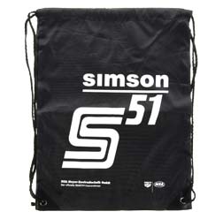 Retro-Sportbeutel - schwarz, mit Kordelzugverschluss - Material: 210D-Polyester - mit Aufdruck: SIMSON S51